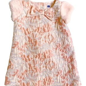 Janie and Jack  Brocade Faux Fur Dress with Bow Size 12- 18 months
